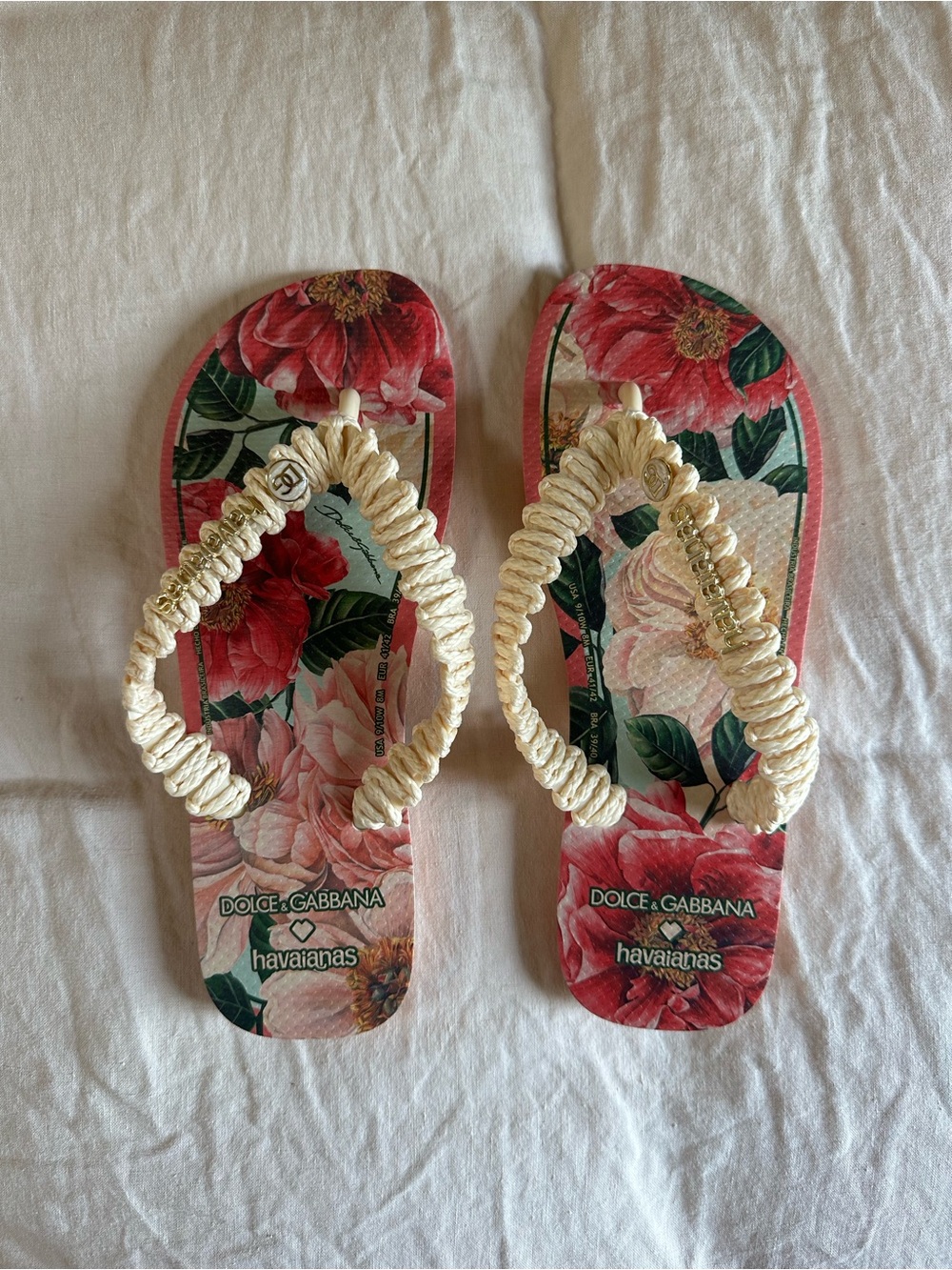 Havaianas x Dolce & Gabbana Floral Pink and Cream Braided Flip Flops